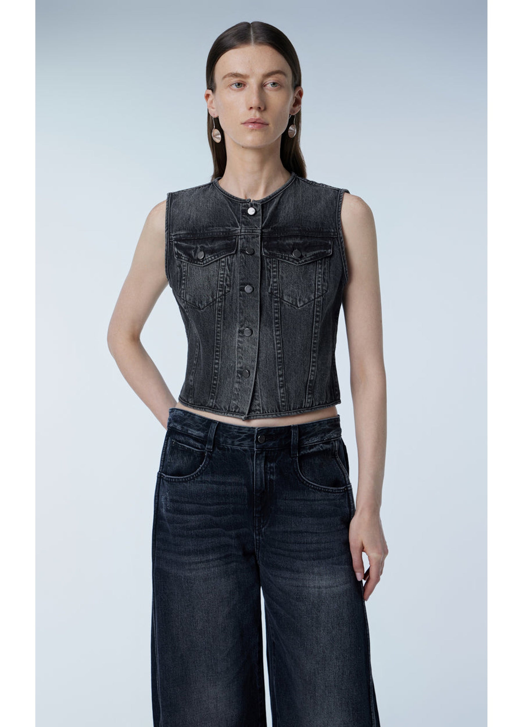 JNBY Cotton Croped Denim Vest