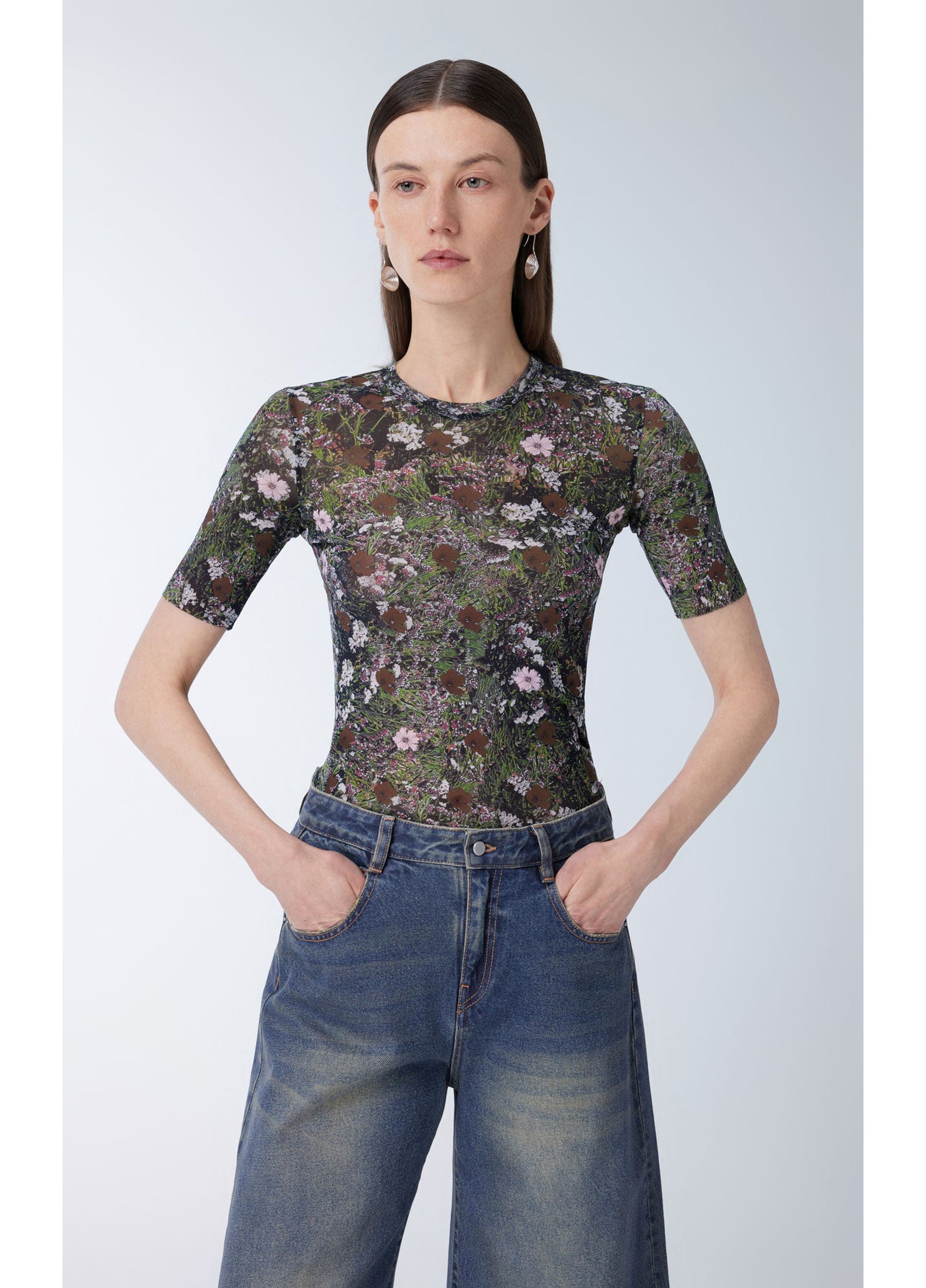 JNBY floral printed short sleeved T-shirt