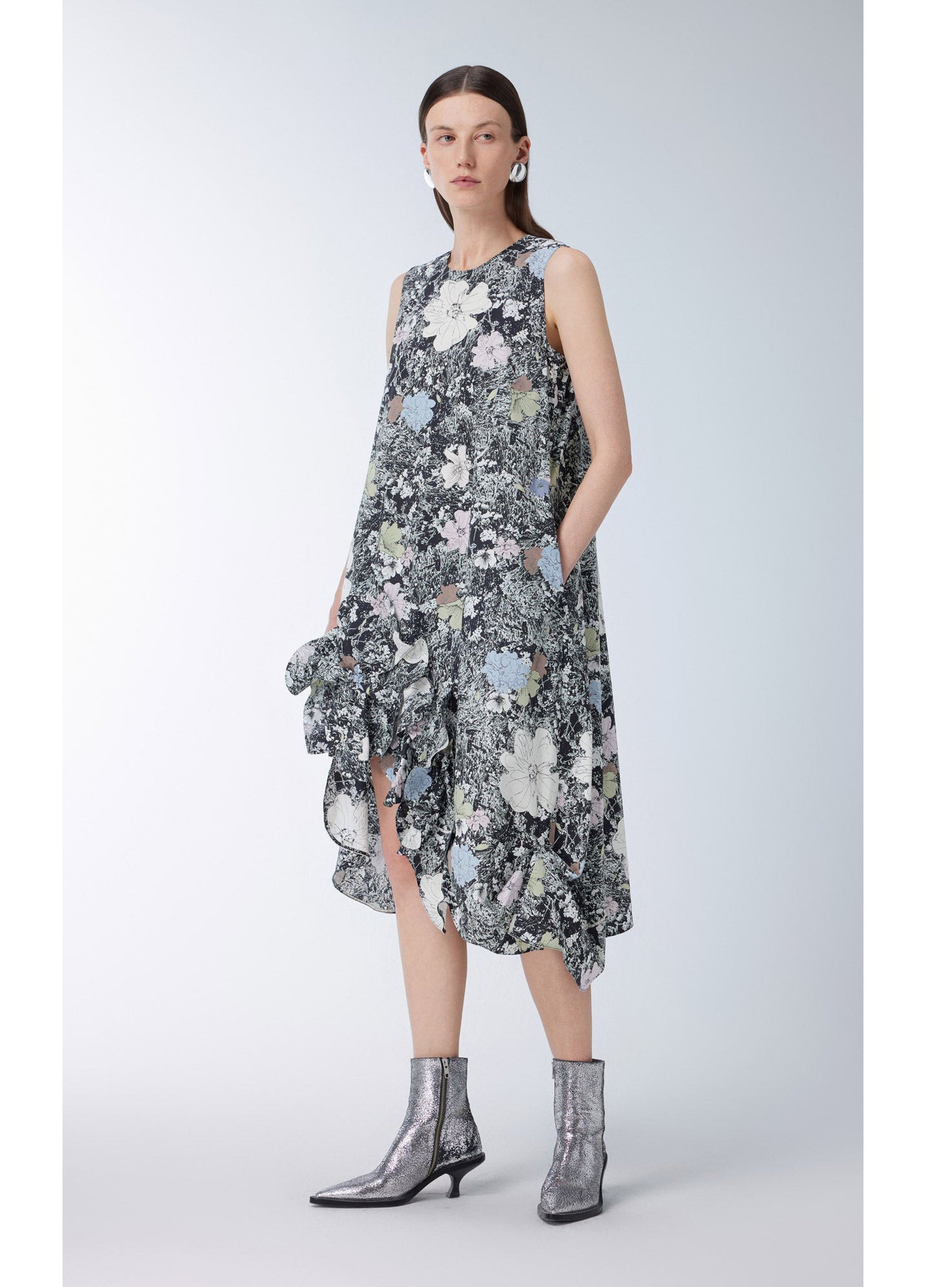 JNBY floral printed cotton mid length dress