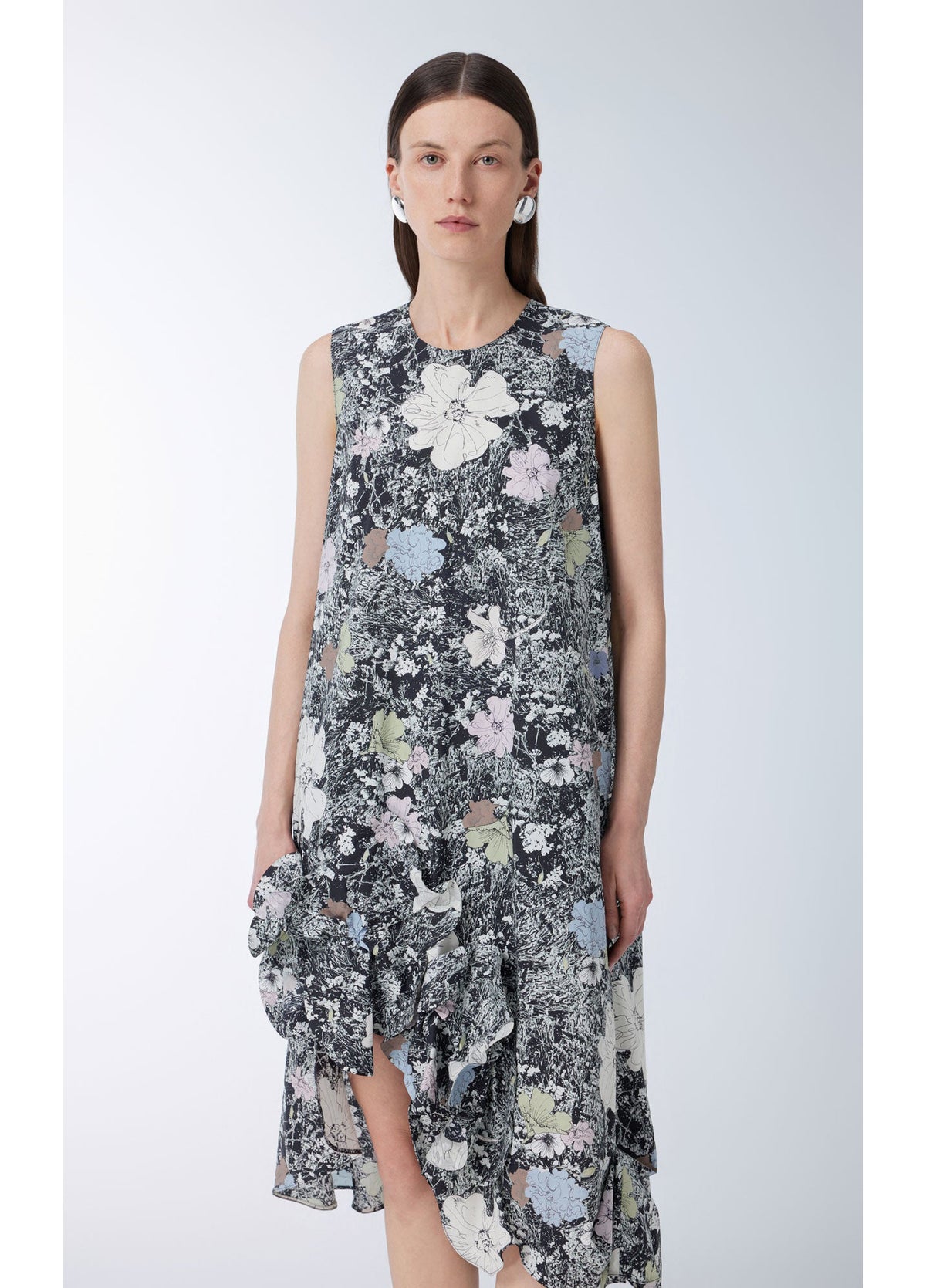 JNBY floral printed cotton mid length dress