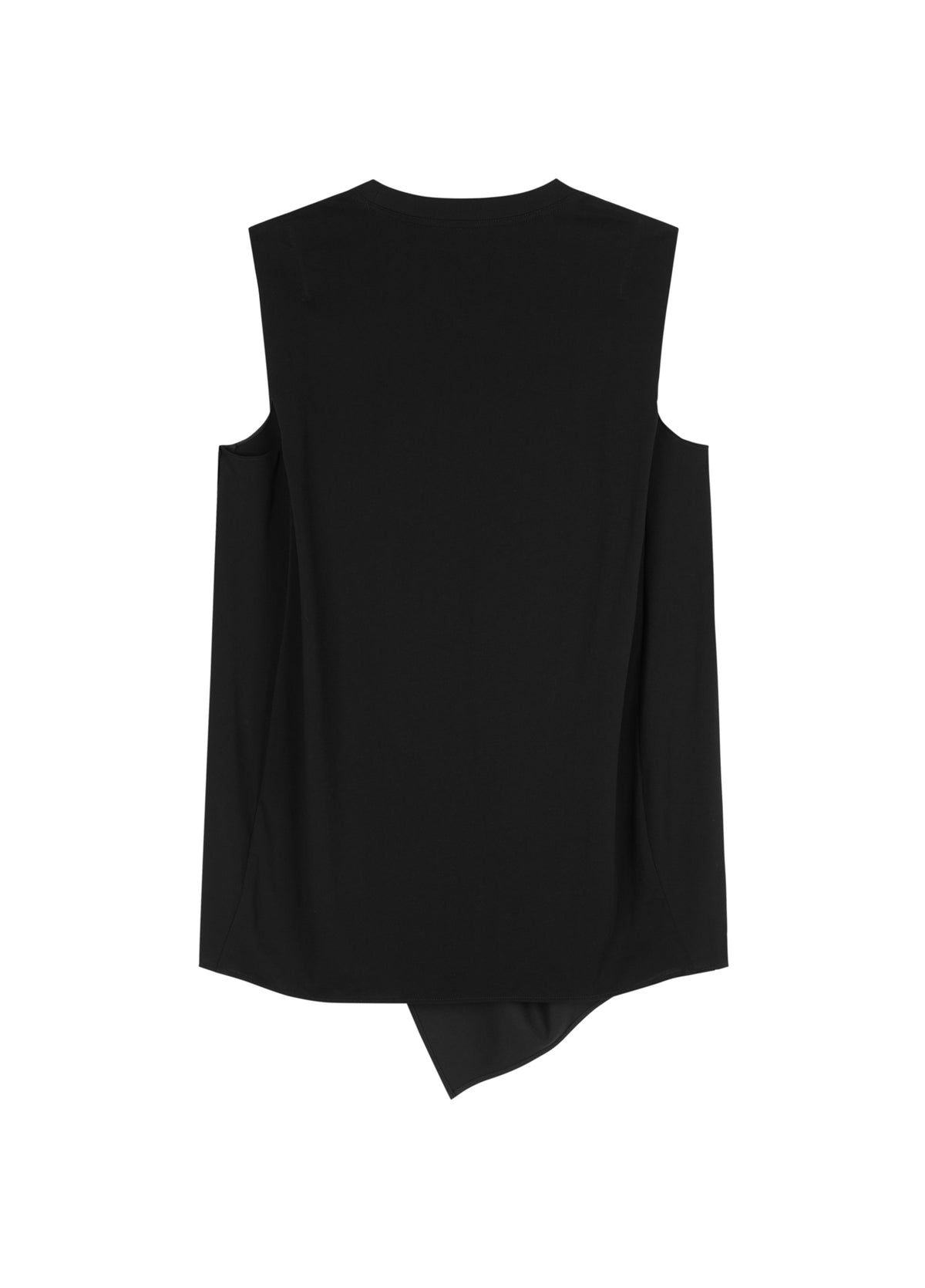 Close-up of JNBY sleeveless shirt with asymmetric design.