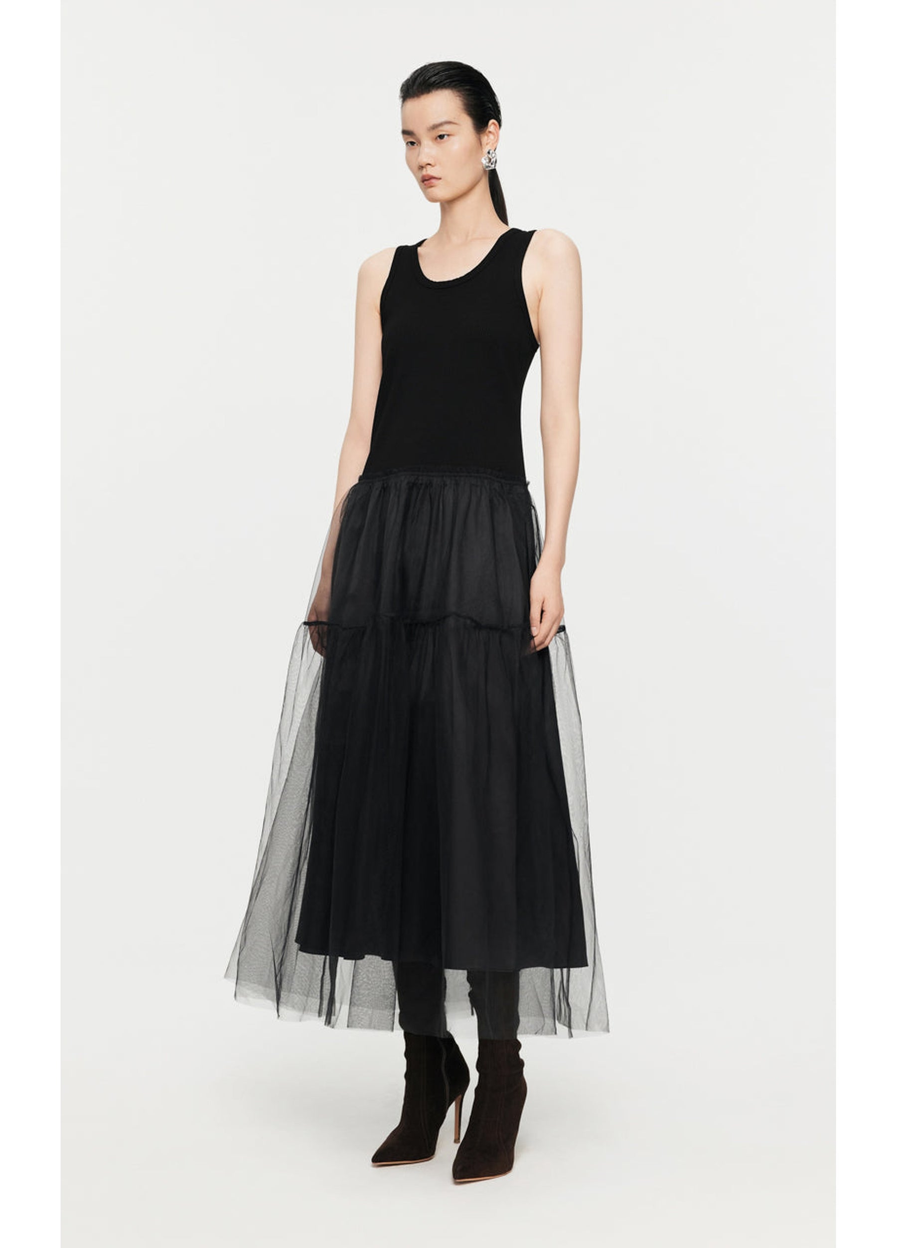 JNBY tulle-inserts midi dress