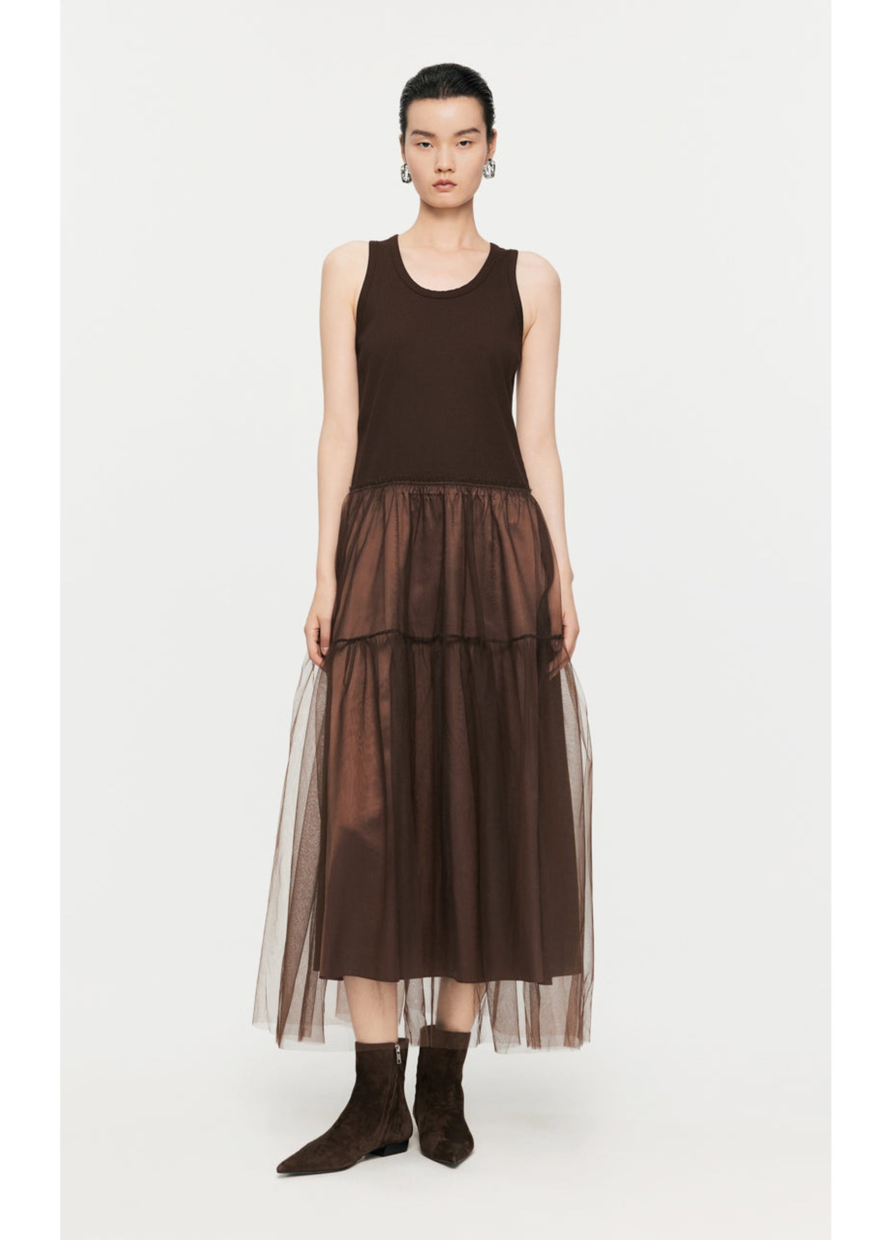 JNBY tulle-inserts midi dress