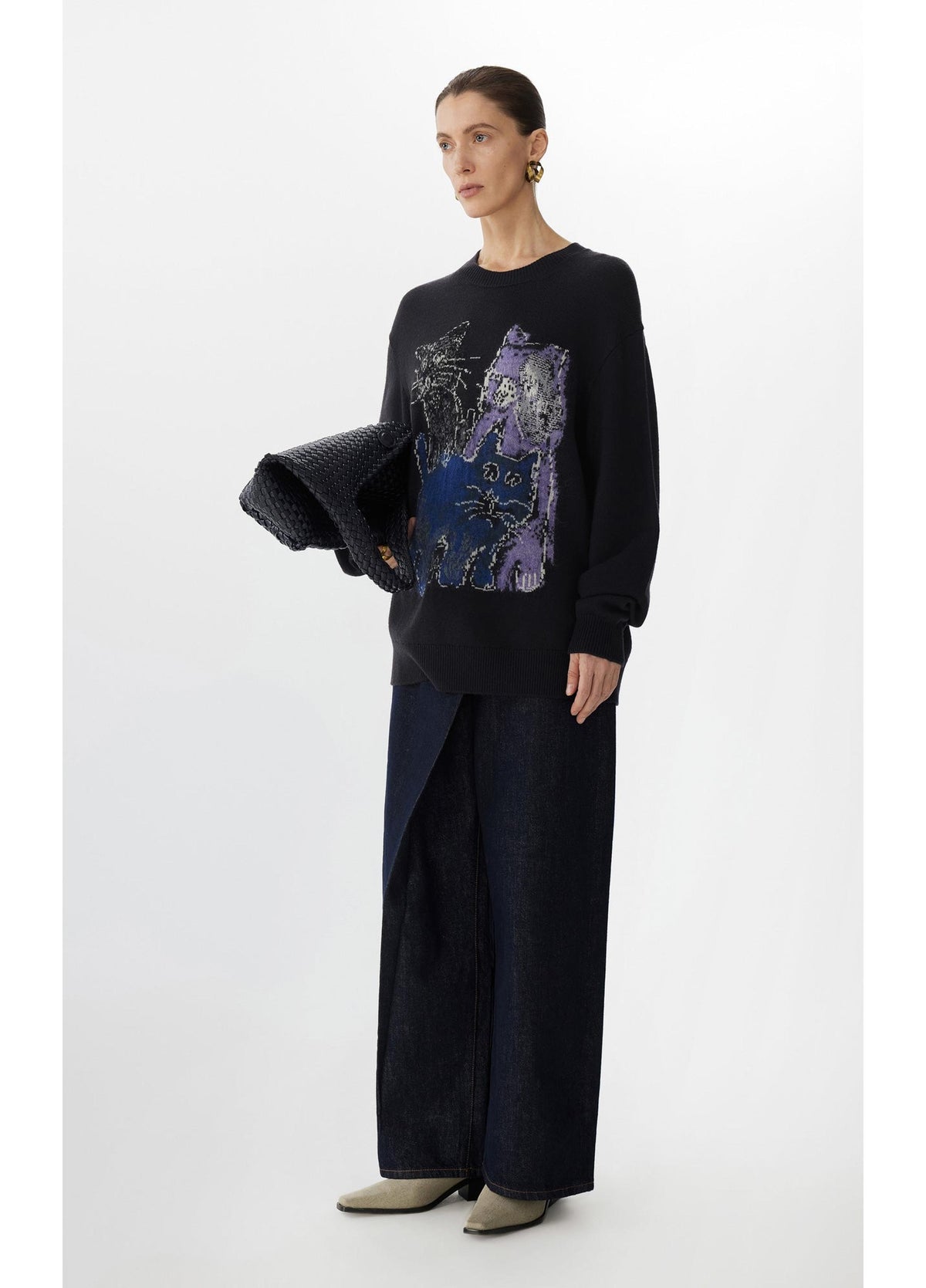 JNBY Loose Fit Cat Print Long-Sleeve Sweater