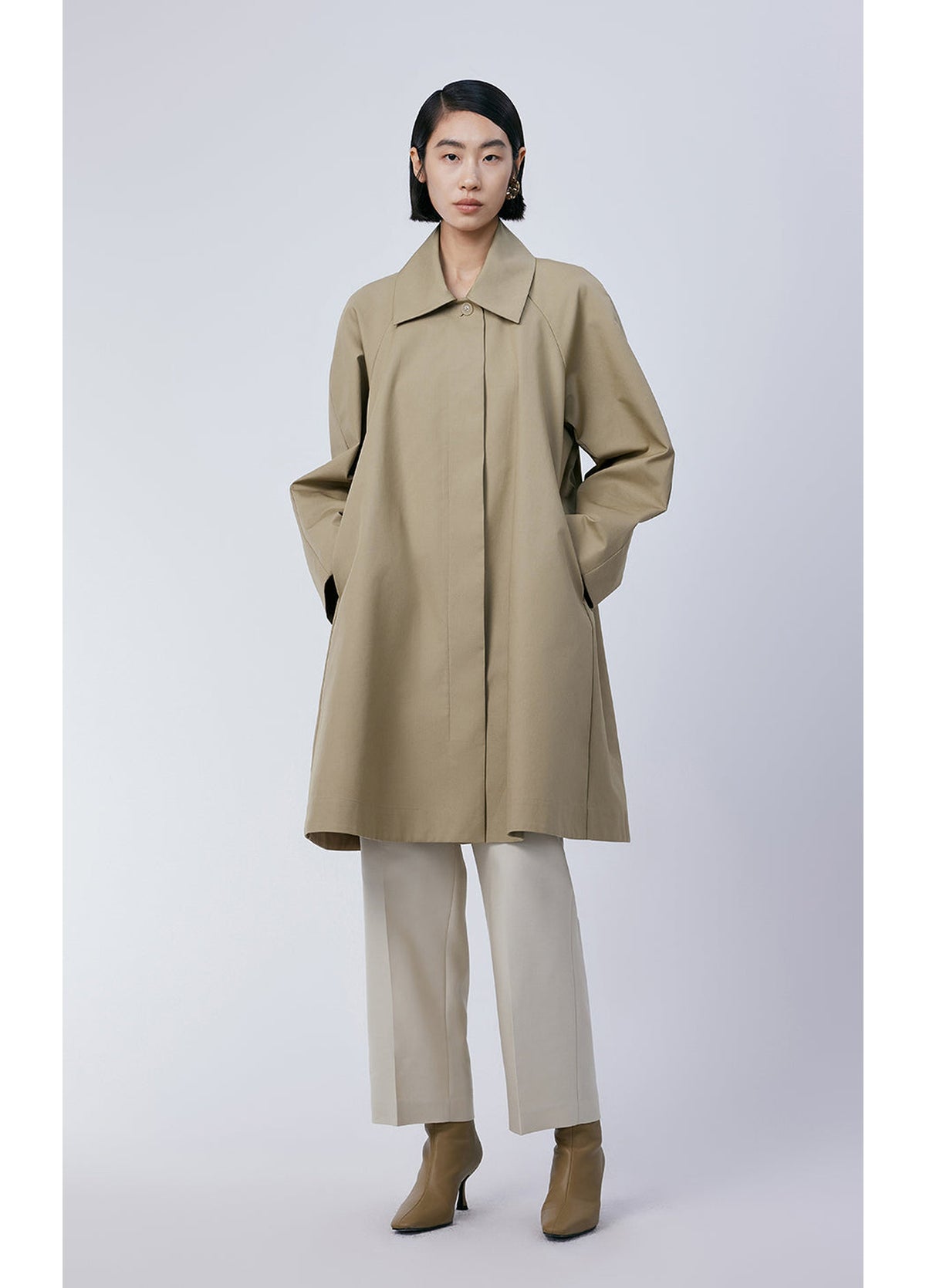 JNBY A-Line Relaxed-Fit Trench Coat on a Model