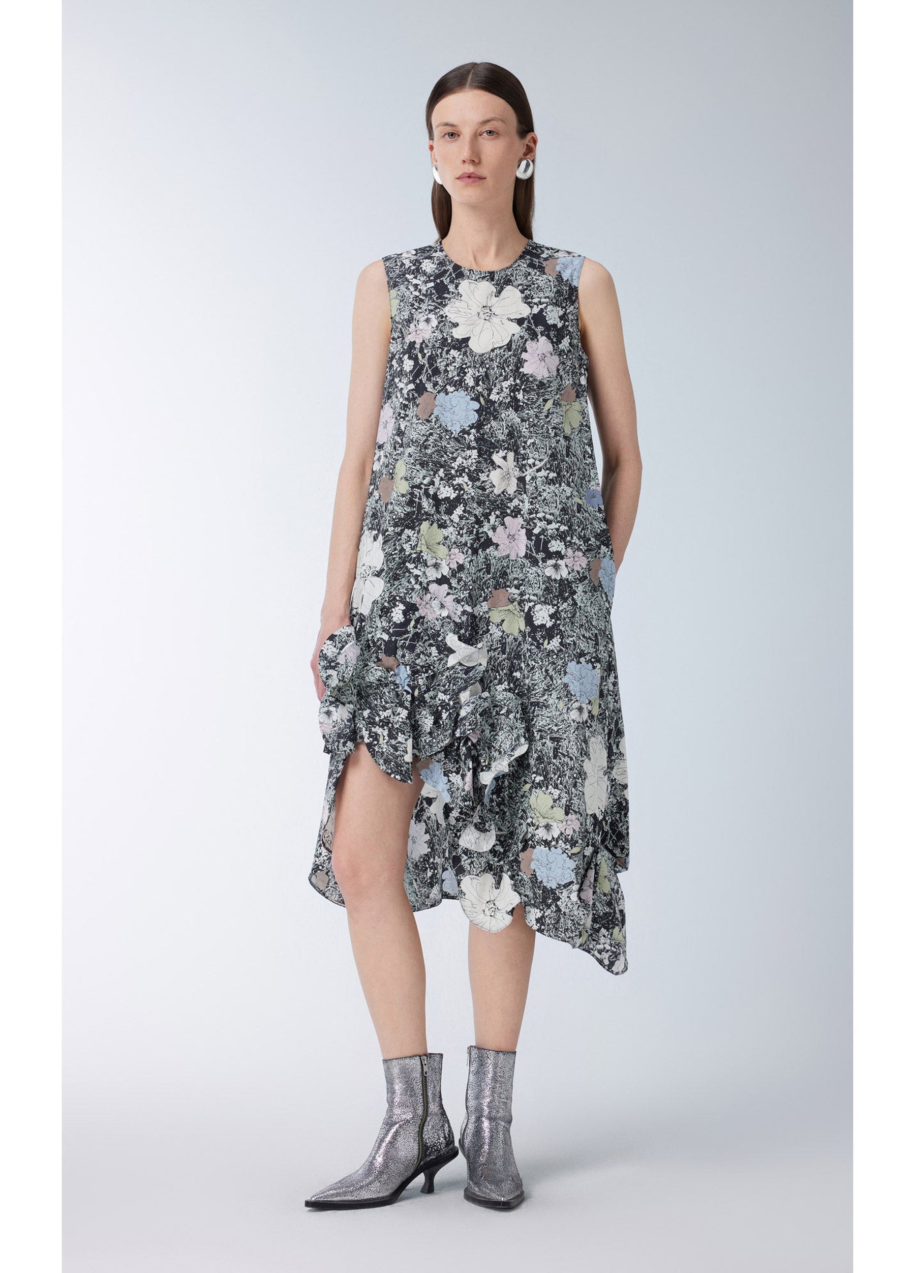 JNBY floral printed cotton mid length dress