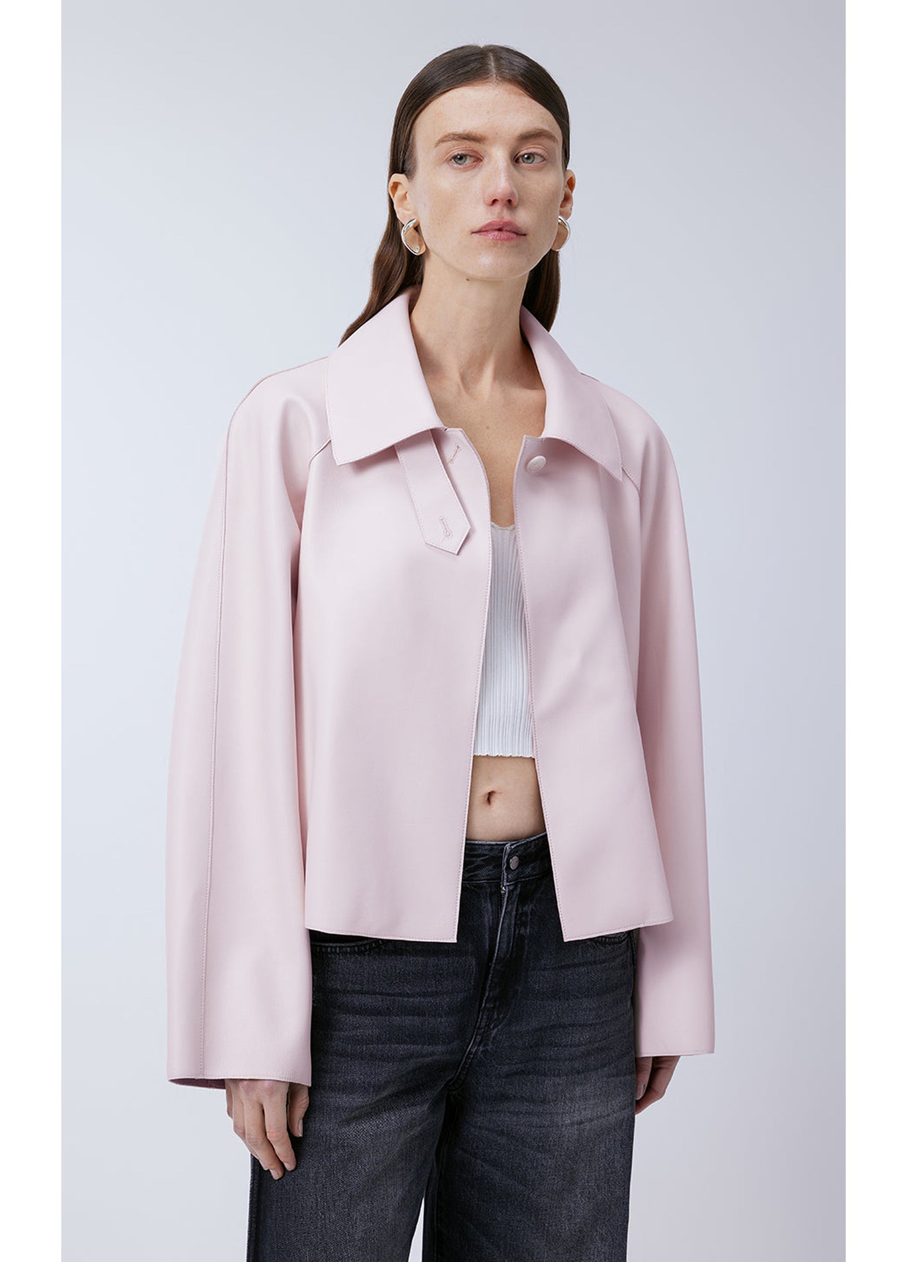 JNBY Classic Collar Cropped Sheep Leather Coat