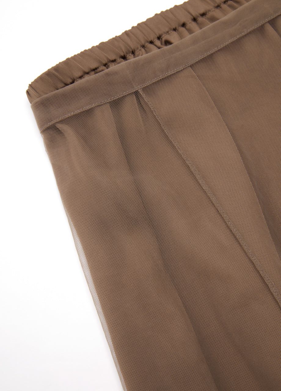 Front close-up of waistband and pleating detail on JNBY Gauze Skirt.